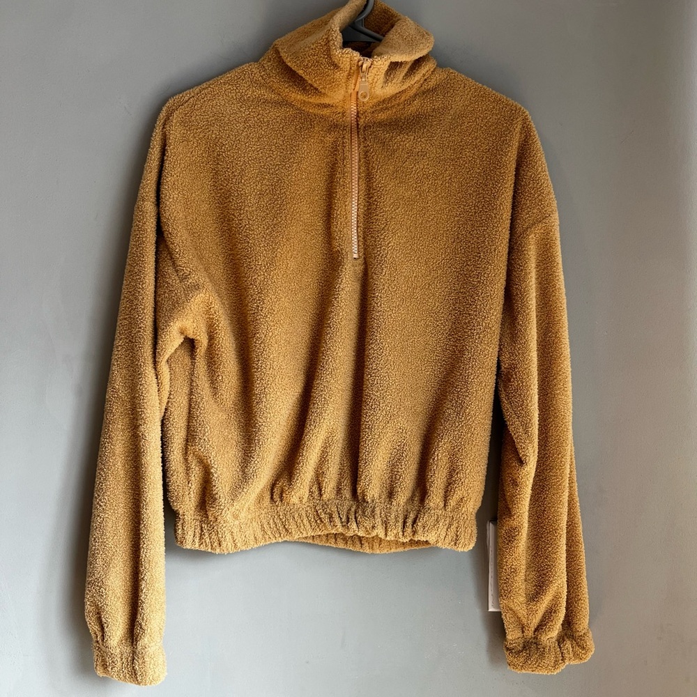 Urban Outfitters Tan Fleece Pullover Jacket Cropped Neutral Small